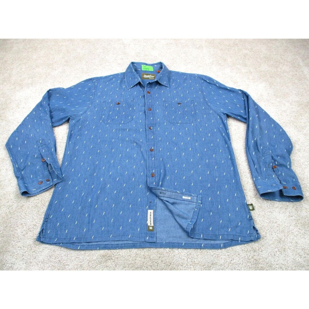 Howler Brothers Bros Shirt Men Large Blue Chambray Casual Button Up *